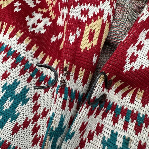 Vintage Cardigan Jacket 1970s Jane Colby USA Aztec Belted Maroon Teal Medium - Picture 6 of 8
